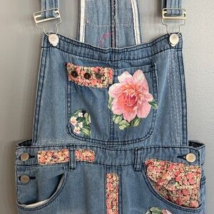 Upcycled Boho Floral Patched  Distressed Embroidered Women's Denim/Jean Overalls